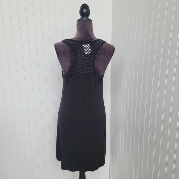 LILY BLEU BEACH Black Stretchy Fishnet Racer Tank Mini Dress Sleveless Sz S - Picture 3 of 11